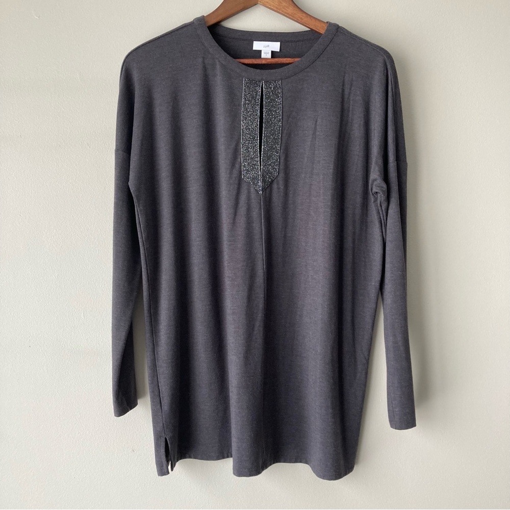J. Jill Long Tunic Top Keyhole Subtle Shimmer Sparkle Detail Dark Gray Small - Picture 5 of 10